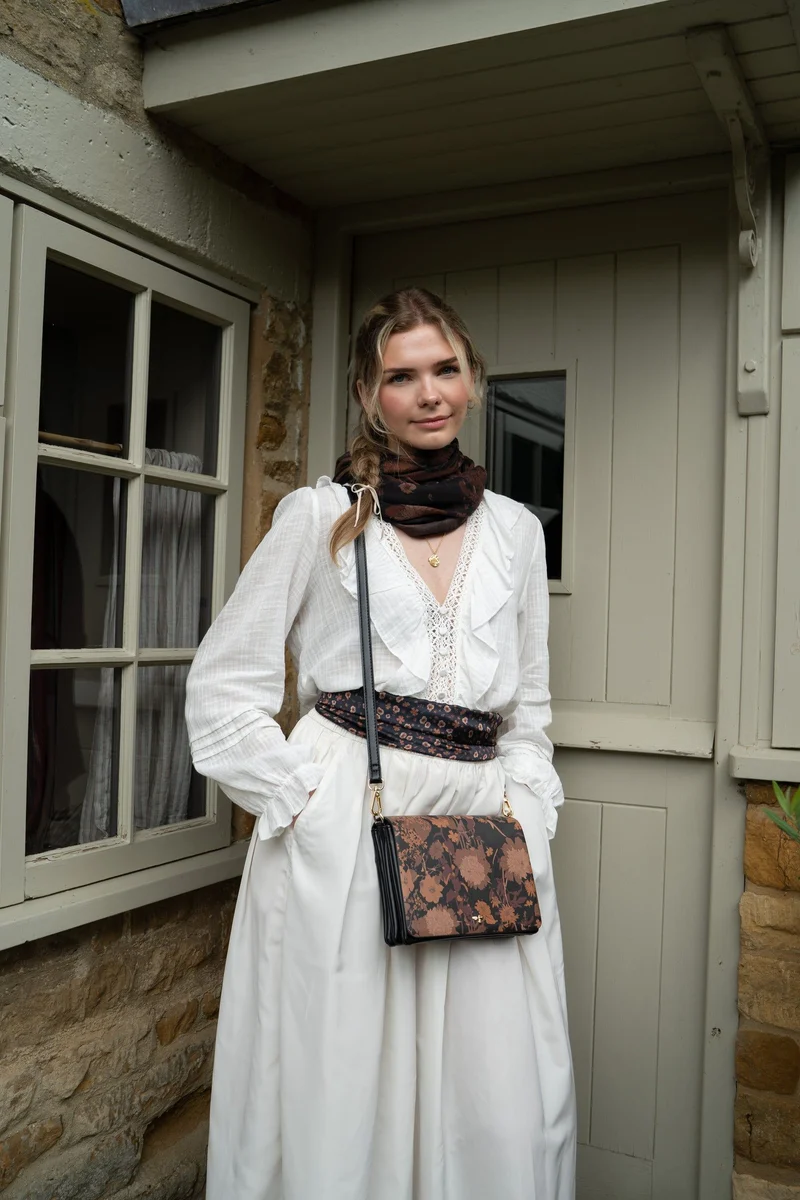 Deco Blooms Lightweight Scarf in Brown
