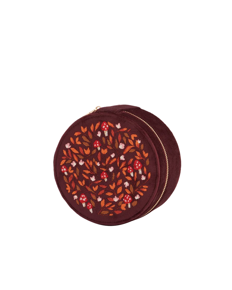 Magical Mushroom Embroidered Burgundy Velvet Jewellery Box
