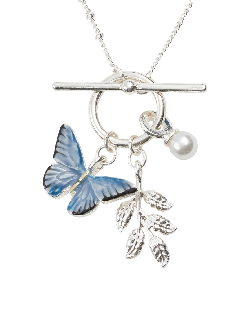 Blue Butterfly Silver Necklace