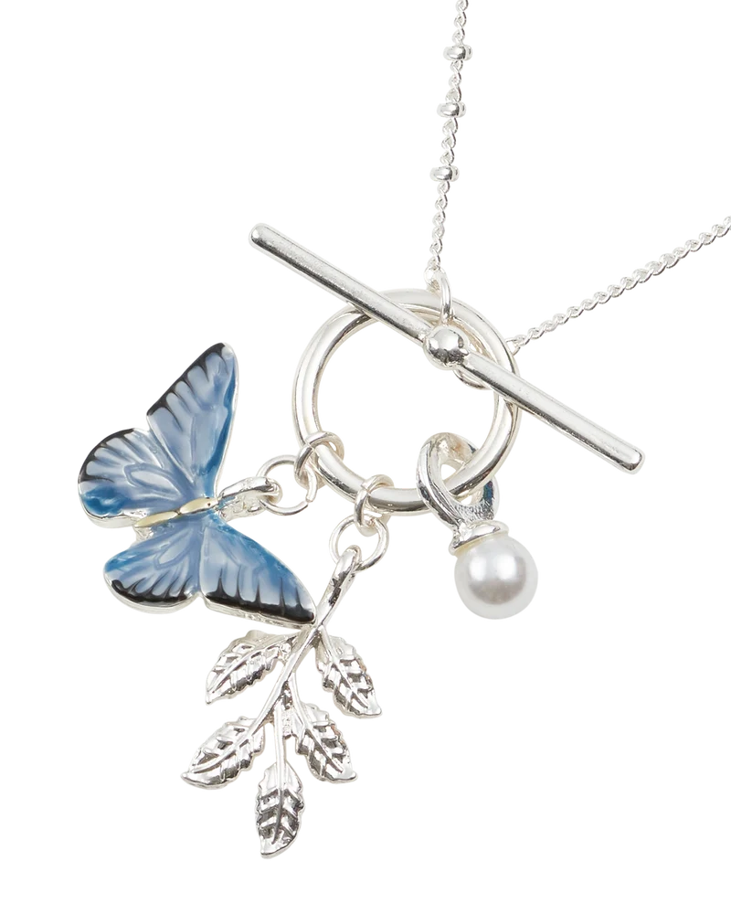 Blue Butterfly Silver Necklace