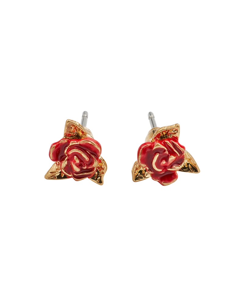Gold English Rose Stud Earrings