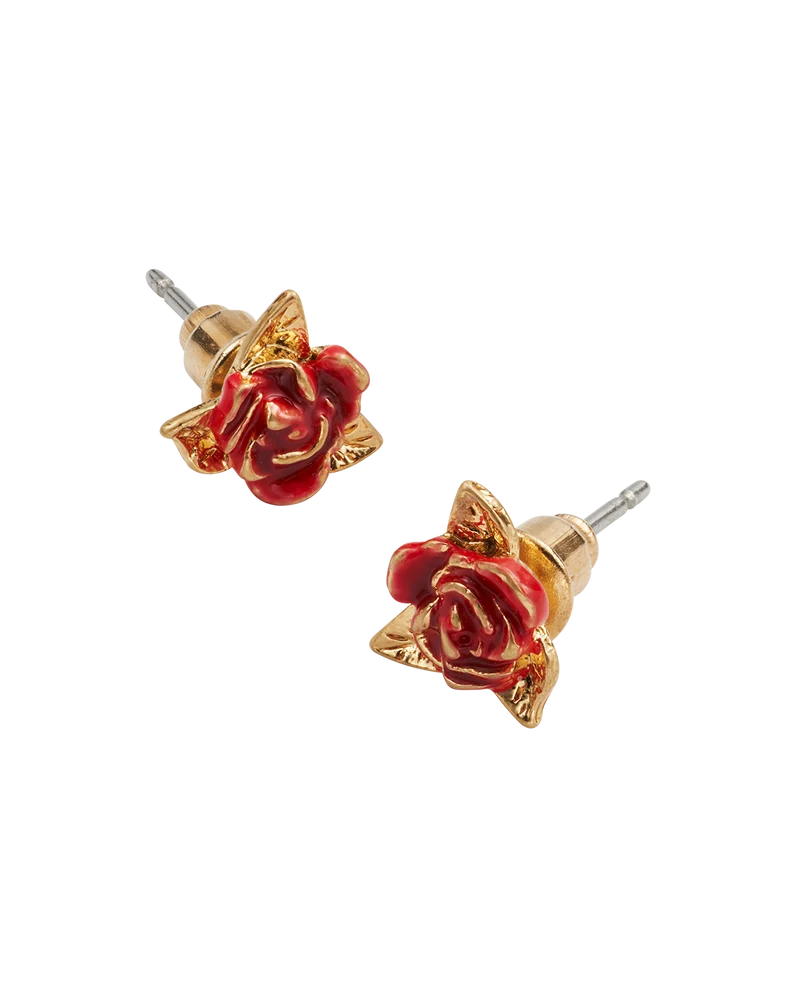 Gold English Rose Stud Earrings