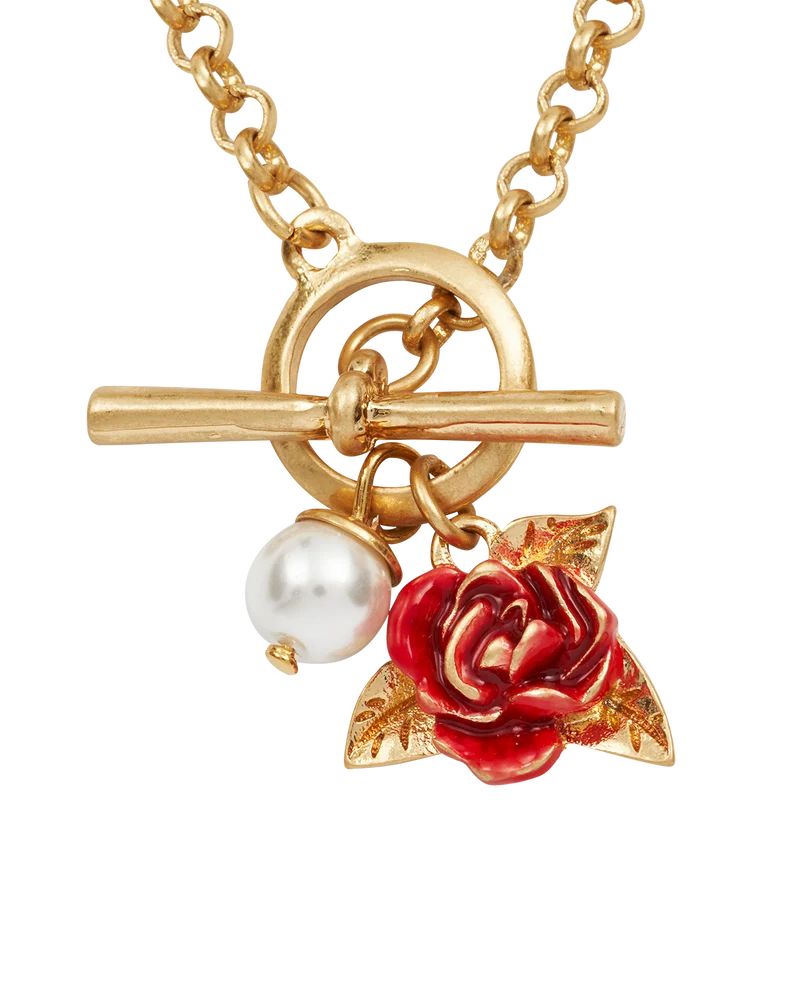 English Rose Pearl Toggle Gold-Plated Necklace