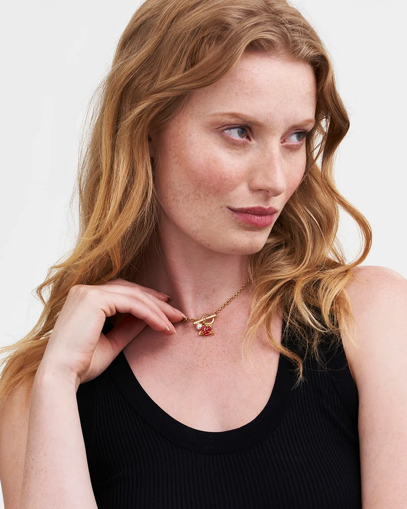 English Rose Pearl Toggle Gold-Plated Necklace