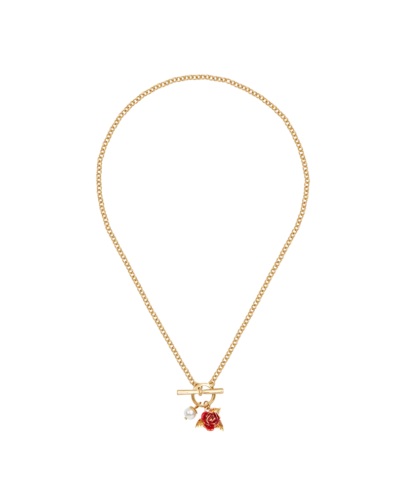 English Rose Pearl Toggle Gold-Plated Necklace