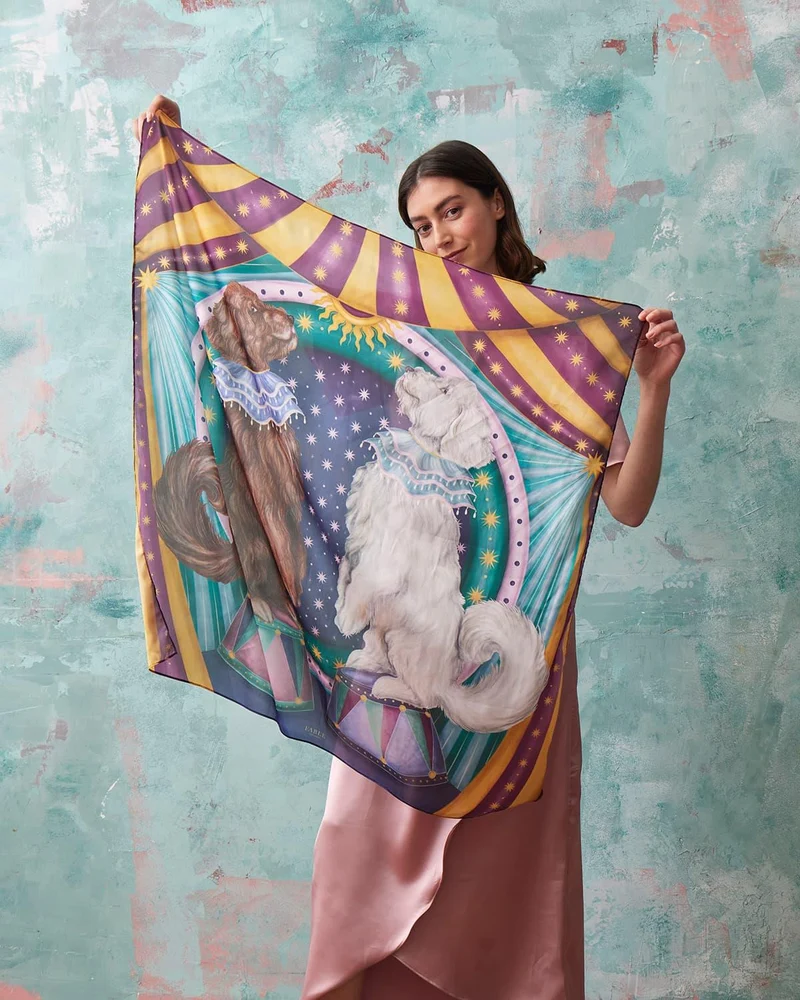 Catherine Rowe Pet Portraits Doodle Square Scarf in Purple