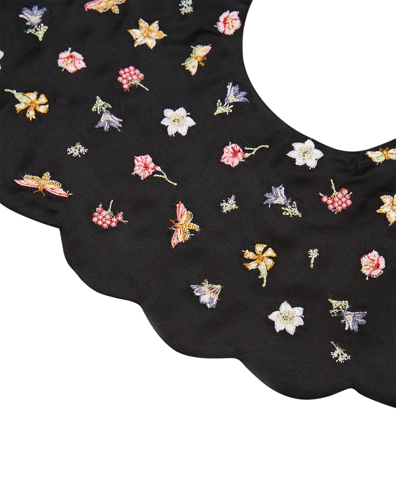 Floral Ditsy Black Satin Embroidered Collar