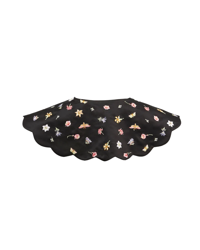 Floral Ditsy Black Satin Embroidered Collar