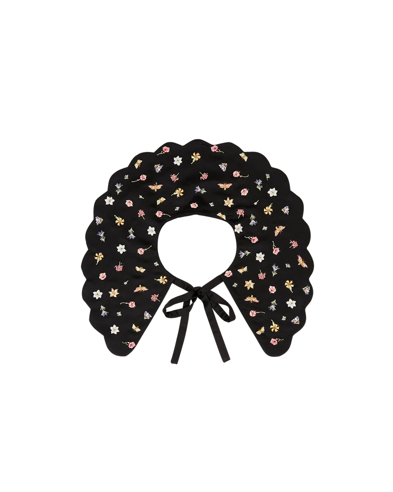 Floral Ditsy Black Satin Embroidered Collar