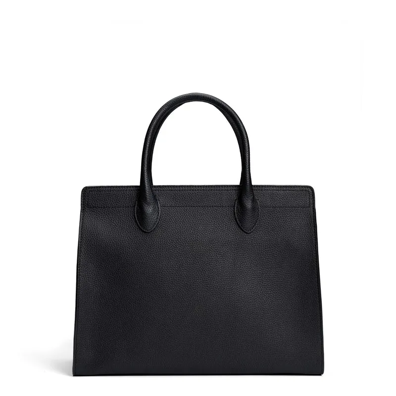 Isabel Bernard Honoré Nadine schwarze Handtasche aus Kalbsleder mit 13-Zoll-Laptopfach IB25110-001-13