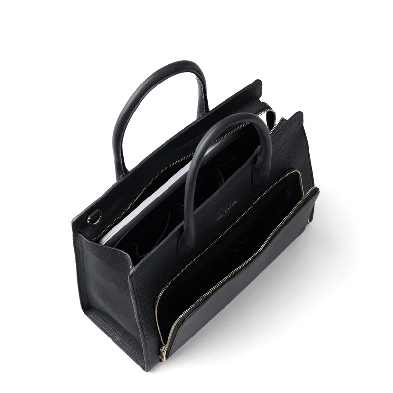 Isabel Bernard Honoré Nadine schwarze Handtasche aus Kalbsleder mit 13-Zoll-Laptopfach IB25110-001-13