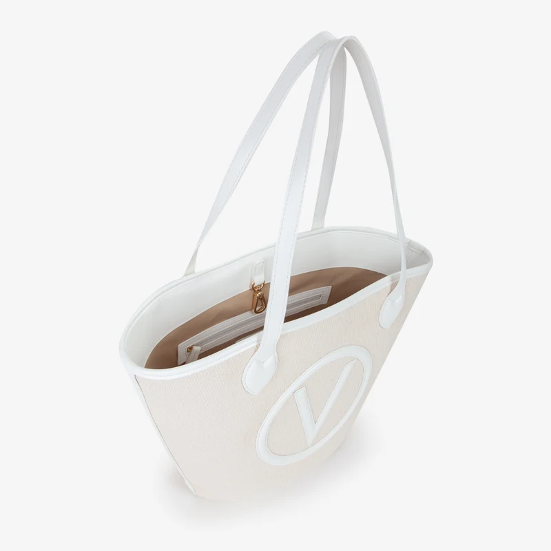 Valentino Bags Covent Beige & White Shopper VBS7QO02CANNATUR/BIANCO