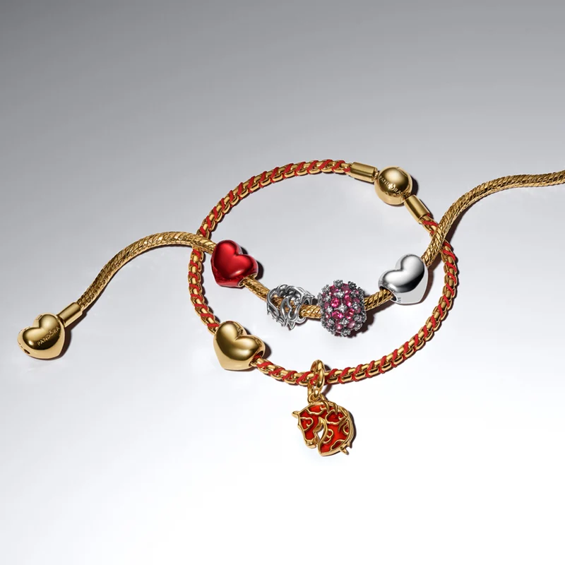 Pandora Moments Gold Plated Red Cord Snake Chain Bracelet 563816C01-18
