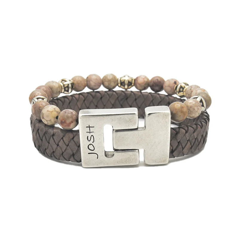 Josh Taupe Natural Stone Bracelet 25035SL/CUST/MED