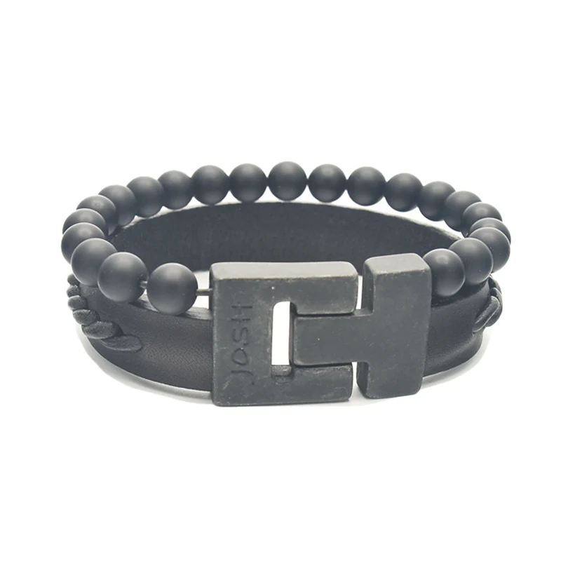 Josh Matte Black Leather Bracelet 25043VB/BLMB/LME