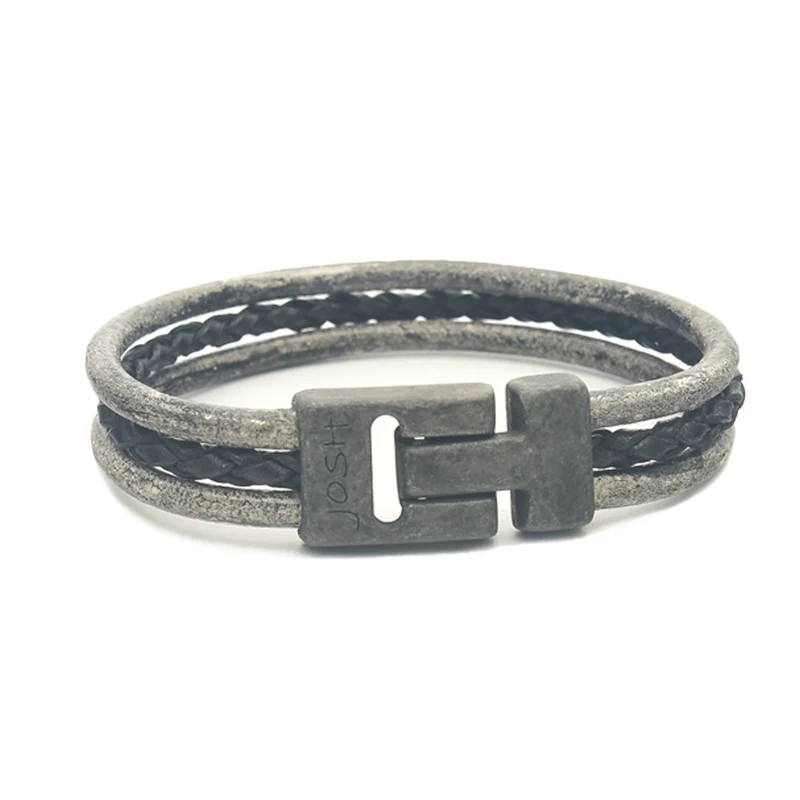 Josh Black Leather Bracelet 25045VB/BLCK/LRG