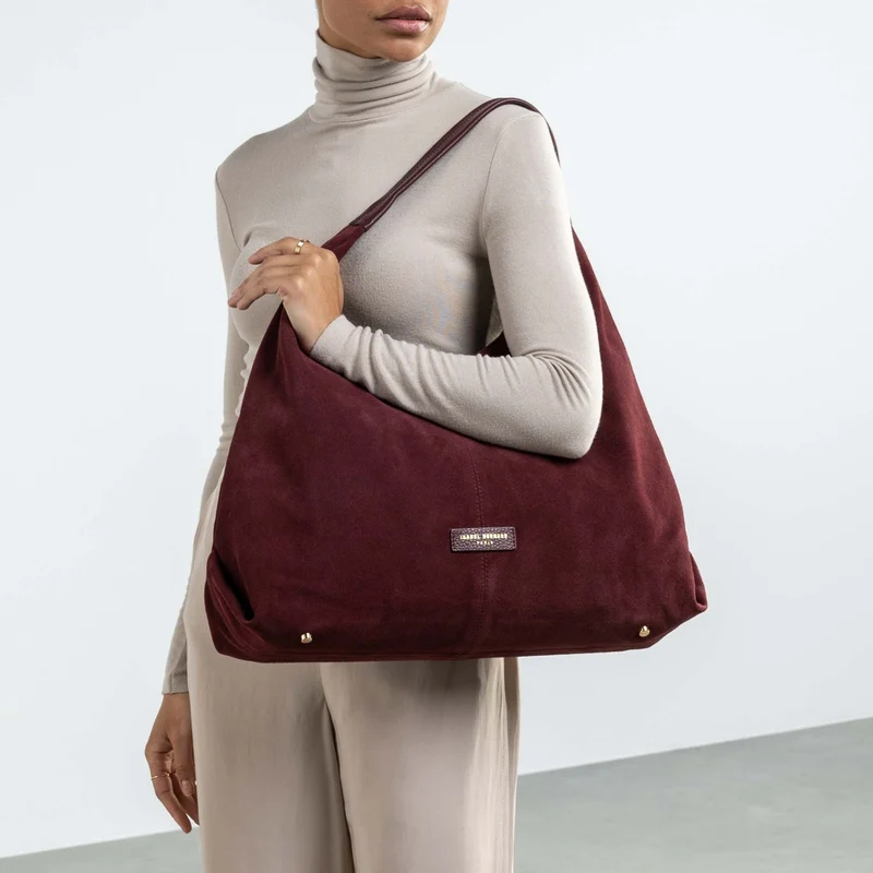 Isabel Bernard Honoré Grace bordeauxrote Wildleder-Schultertasche IB25093-152