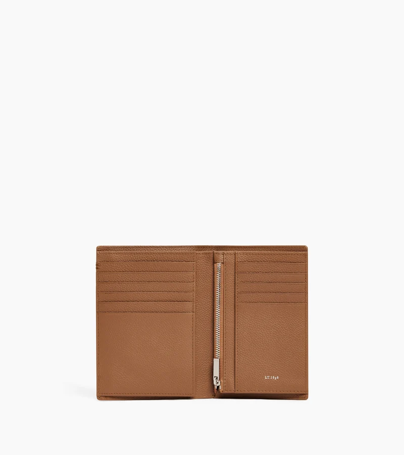 Portefeuille vertical moyen modèle zippé 2 volets Lucien en cuir grainé