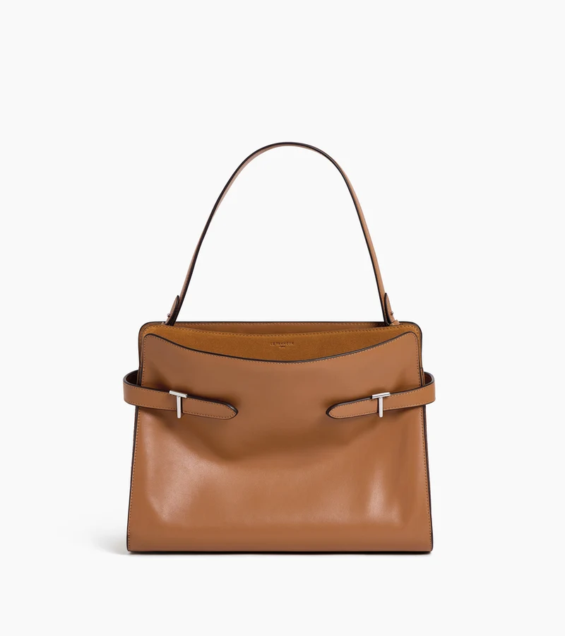 Sac porté épaule grand modèle Emie en cuir lisse et refente de velours
