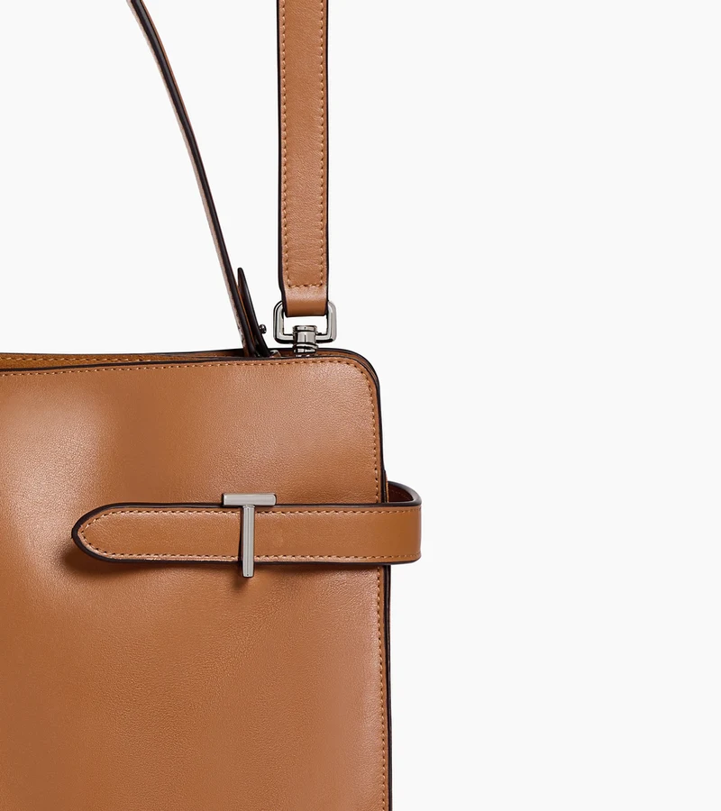 Sac porté épaule grand modèle Emie en cuir lisse et refente de velours