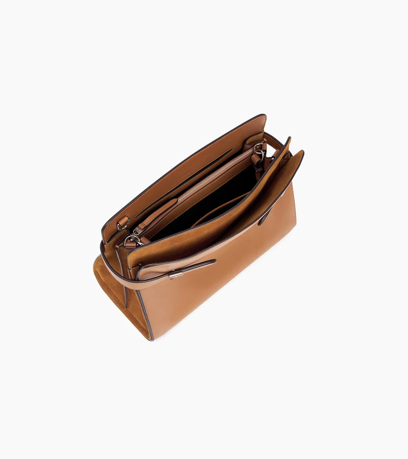 Sac porté épaule grand modèle Emie en cuir lisse et refente de velours