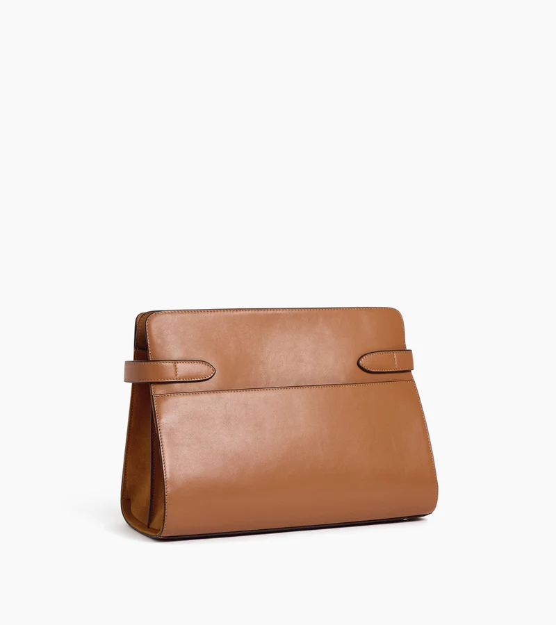 Sac porté épaule grand modèle Emie en cuir lisse et refente de velours