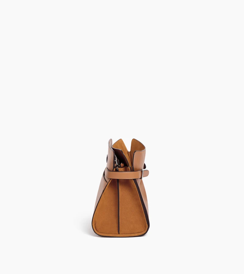 Sac porté épaule grand modèle Emie en cuir lisse et refente de velours