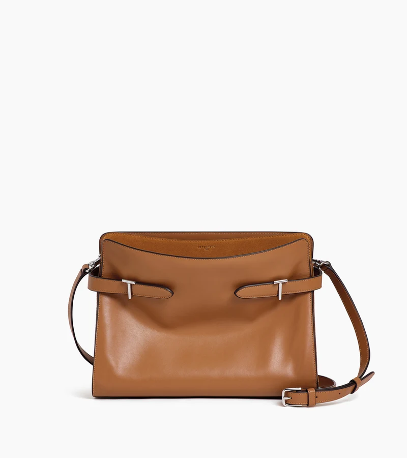 Sac porté épaule grand modèle Emie en cuir lisse et refente de velours