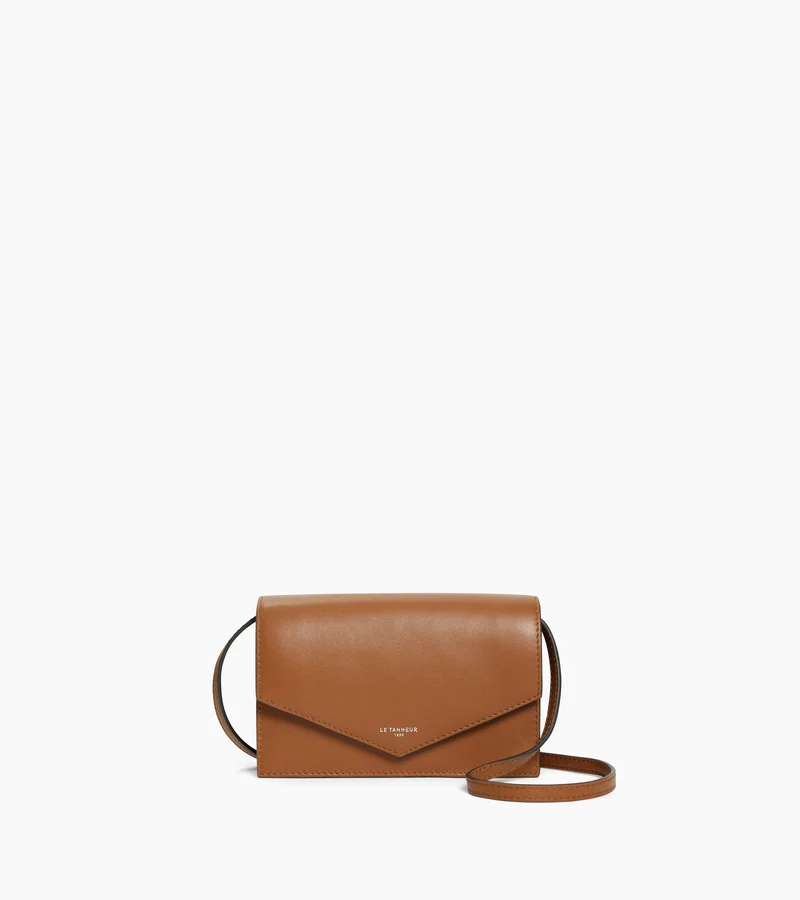 Sac pochette avec bandoulière en cuir lisse