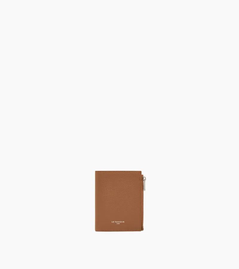 Petit portefeuille vertical zippé Lucien en cuir grainé