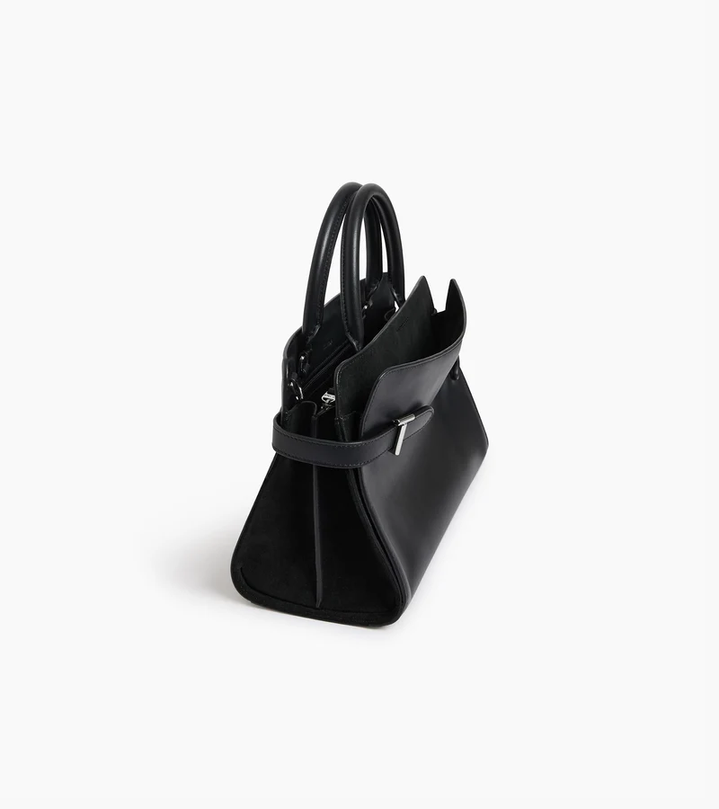 Sac à main moyen modèle Emie en cuir lisse et refente de velours