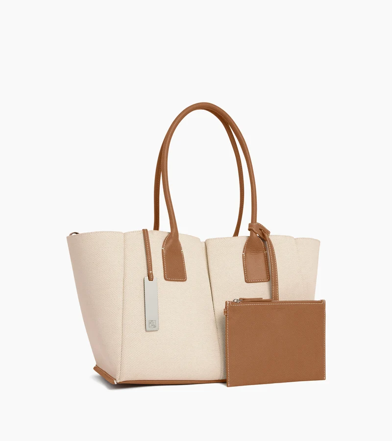 Grand sac cabas Elena en toile coton et cuir grainé