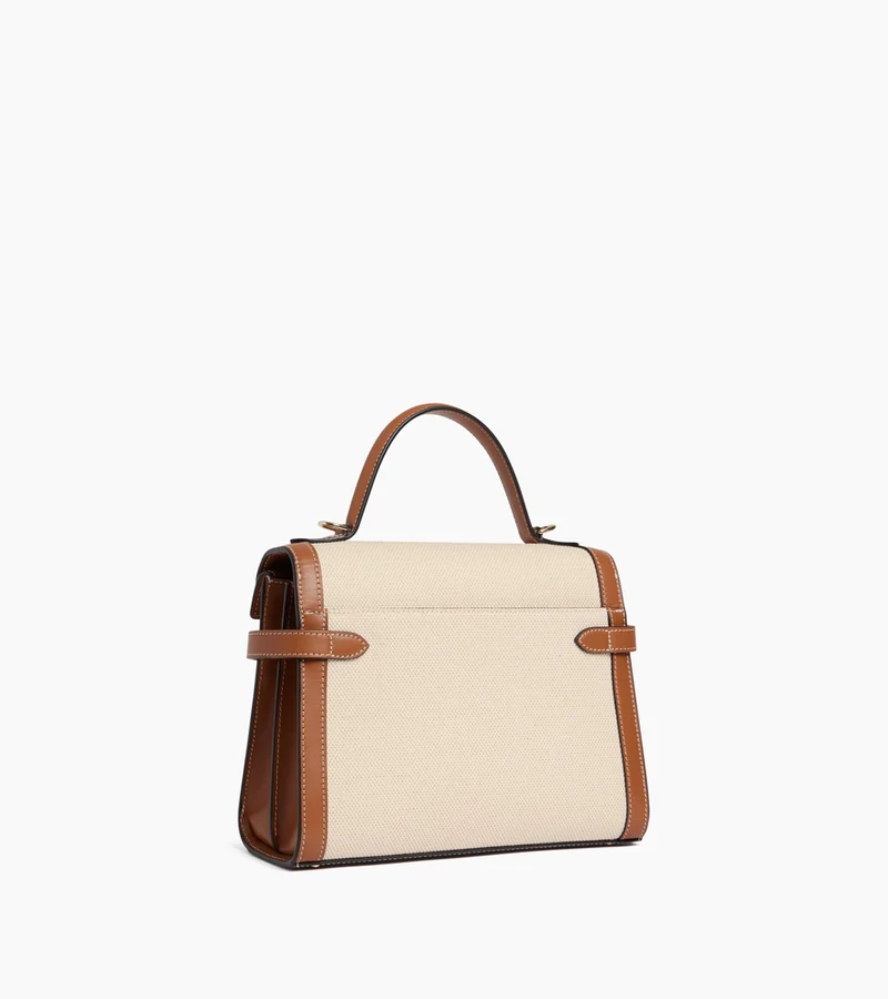 Sac à main double rabat moyen modèle Emilie en toile coton et cuir lisse