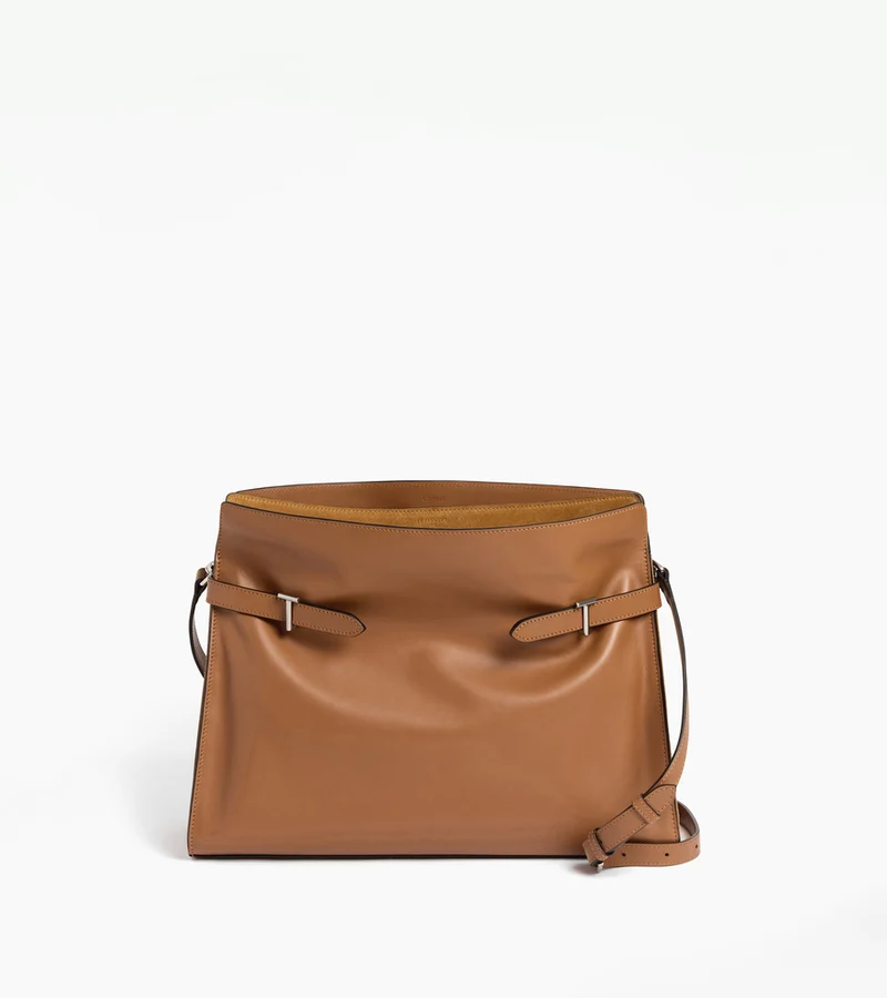 Sac porté épaule modèle maxi Emie en cuir lisse et refente de velours