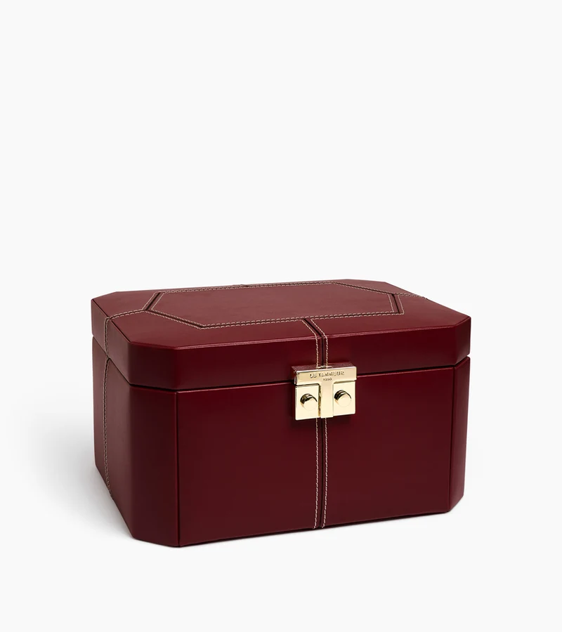 Grande boîte à bijoux fermoir T en cuir
