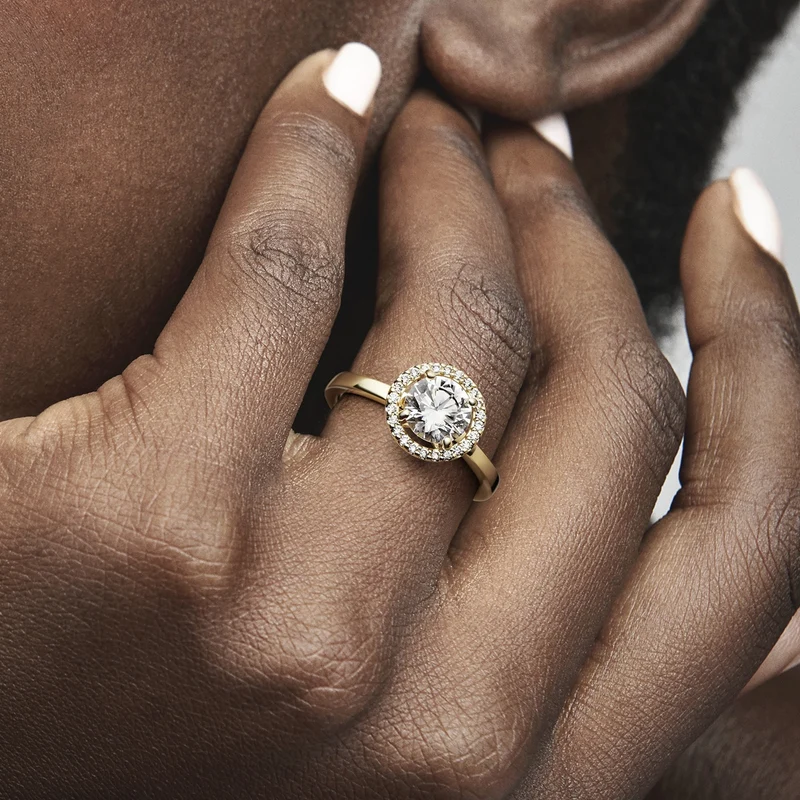 Pandora Timeless Goldfarbene Sparkling Round Halo Ring mit 585er Golden Plattierung 161234C01-52