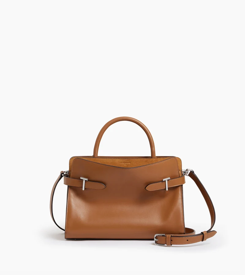 Sac à main moyen modèle Emie en cuir lisse et refente de velours