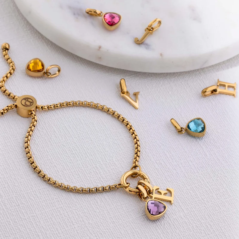 Adjustable Letter & birthstone bracelet silver