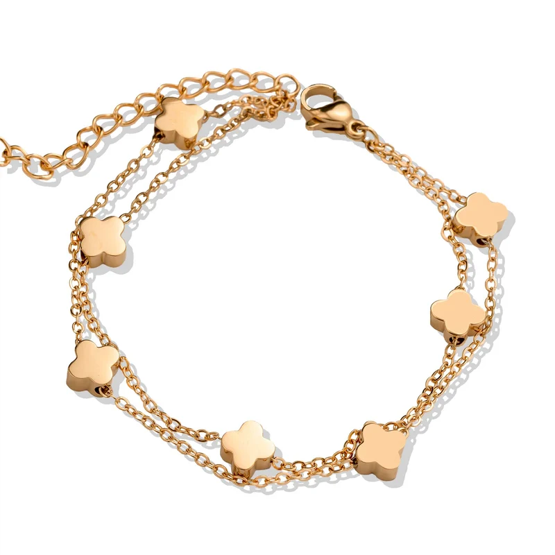 Double clover chain bracelet rosé gold