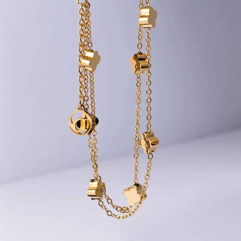 Double clover chain bracelet silver