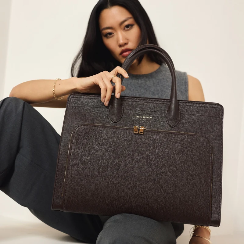 Isabel Bernard Honoré Nadine braune Kalbsleder Handtasche mit Laptopfach IB25087