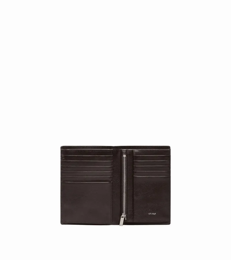 Grand portefeuille vertical zippé 2 volets Lucien en cuir huilé