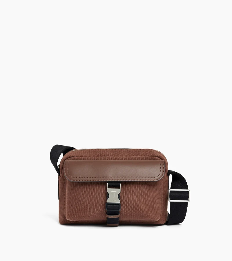 Petit sac bandoulière Maurice en toile coton et cuir lisse