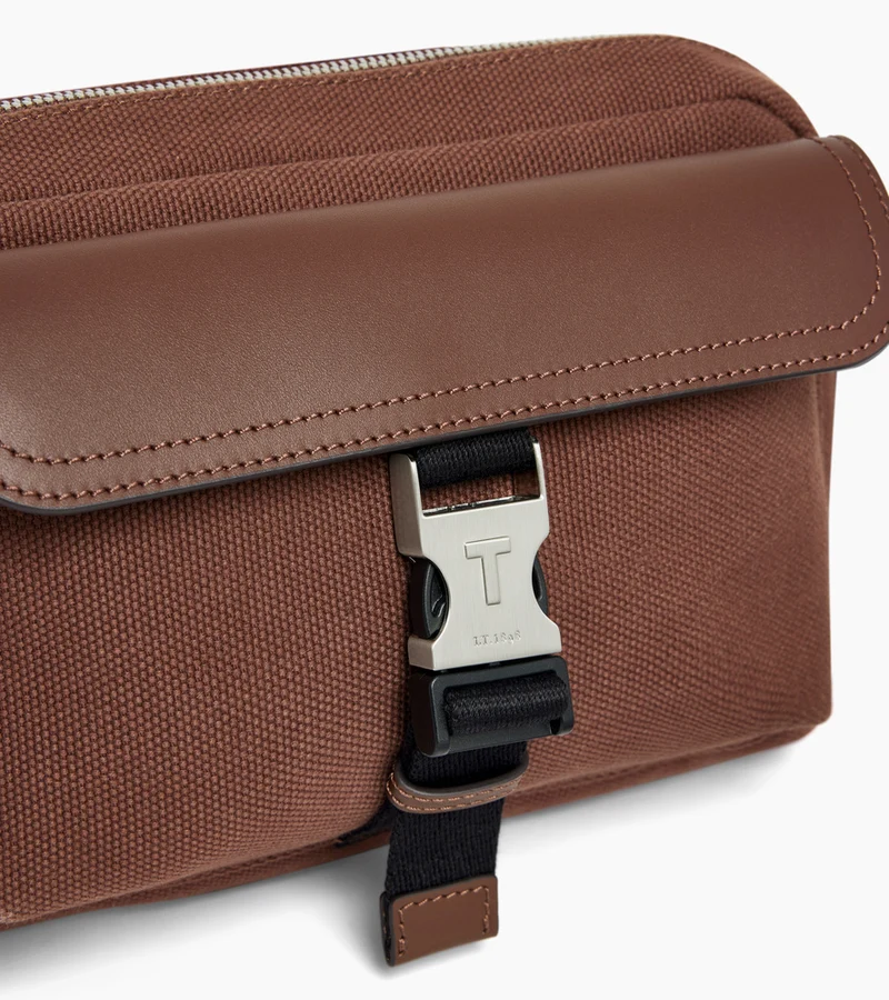 Petit sac bandoulière Maurice en toile coton et cuir lisse