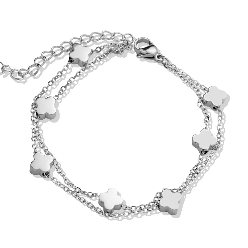Double clover chain bracelet silver