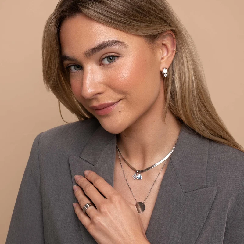 Letter & birthstone snake necklace silver