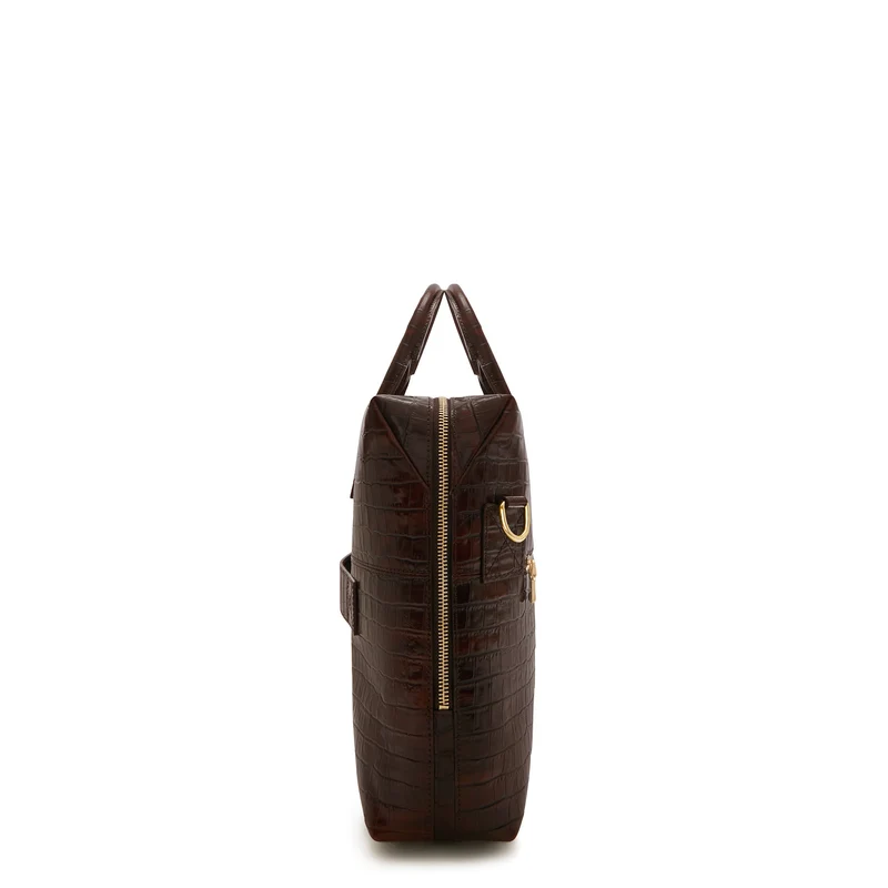 Isabel Bernard Honoré Anique Kroko Handtasche aus braunem Kalbsleder IB25073