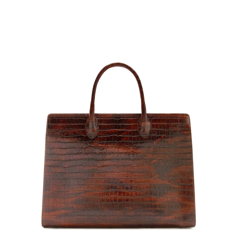 Isabel Bernard Honoré Nadine Kroko Leder Handtasche braun aus Kalbsleder IB25034
