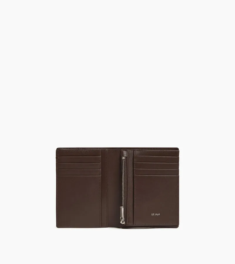 Portefeuille vertical zippé Lucien en cuir signature T