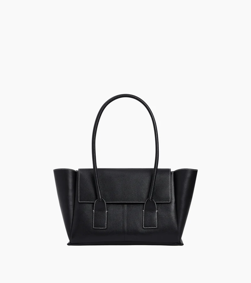 Sac cabas moyen modèle à rabat Elena en cuir grainé